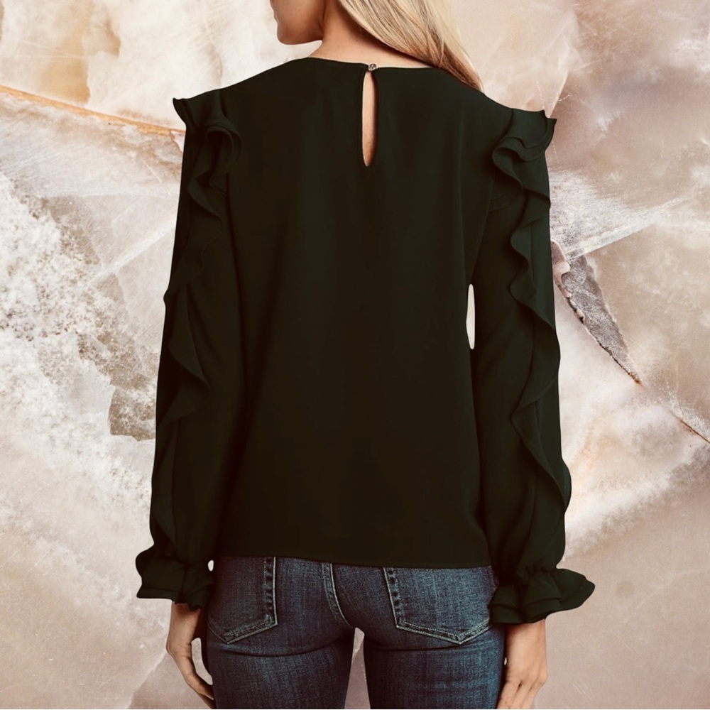 CeCe Black Ruffle Sleeve Blouse